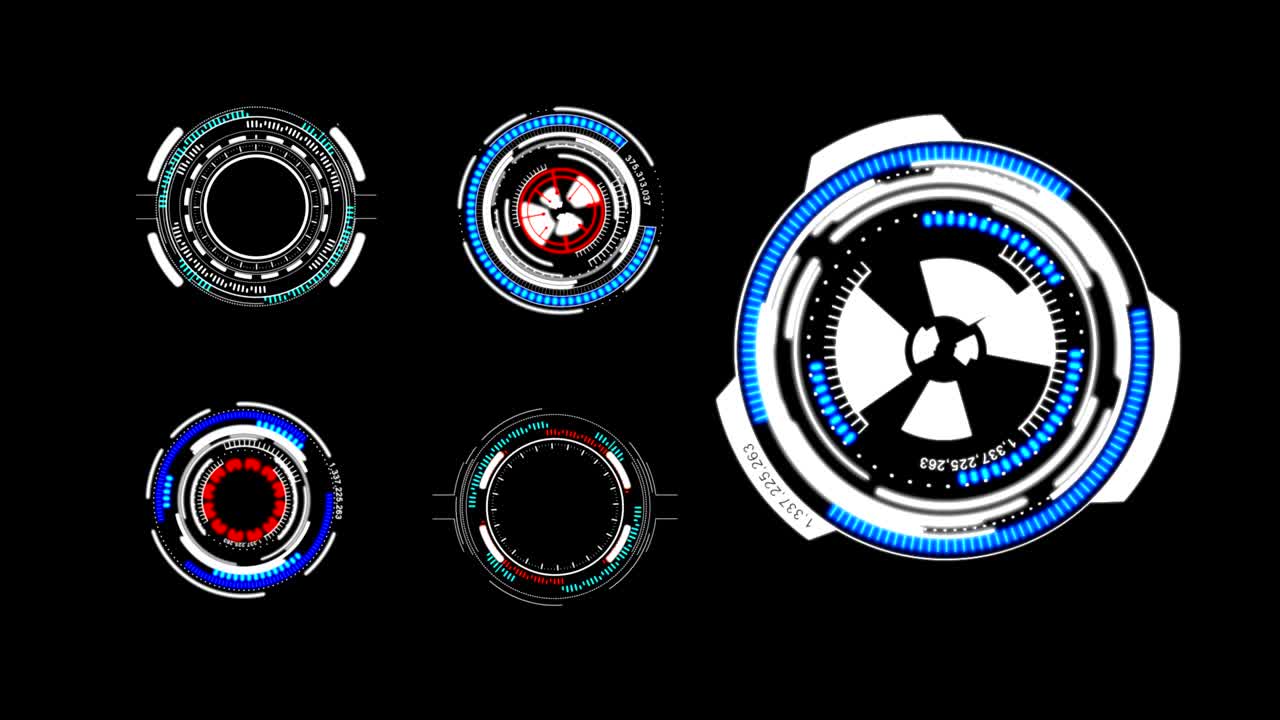 미래의 사이버 기술 개념을위한 서클 허드 헤드 업 디스플레이 인터페이스 요소와 어고 곡물 처리