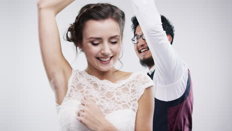 happy wedding couple dancing