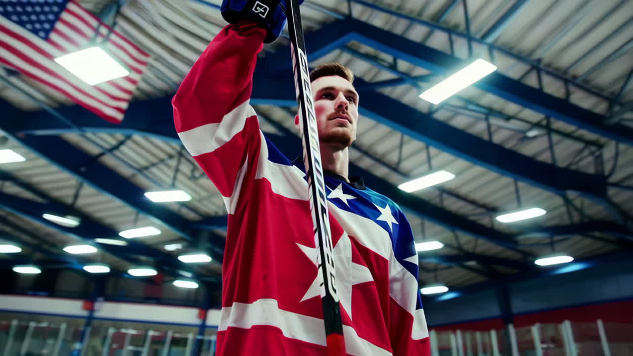 Hockey Player in Patriotic Jersey