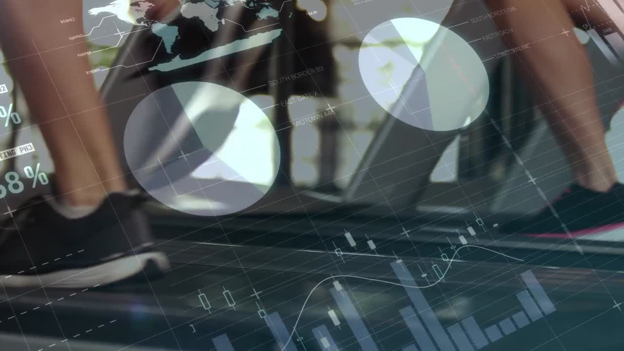 트레드밀에서 달리는 운동선수들과 함께 데이터 처리의 애니메이션