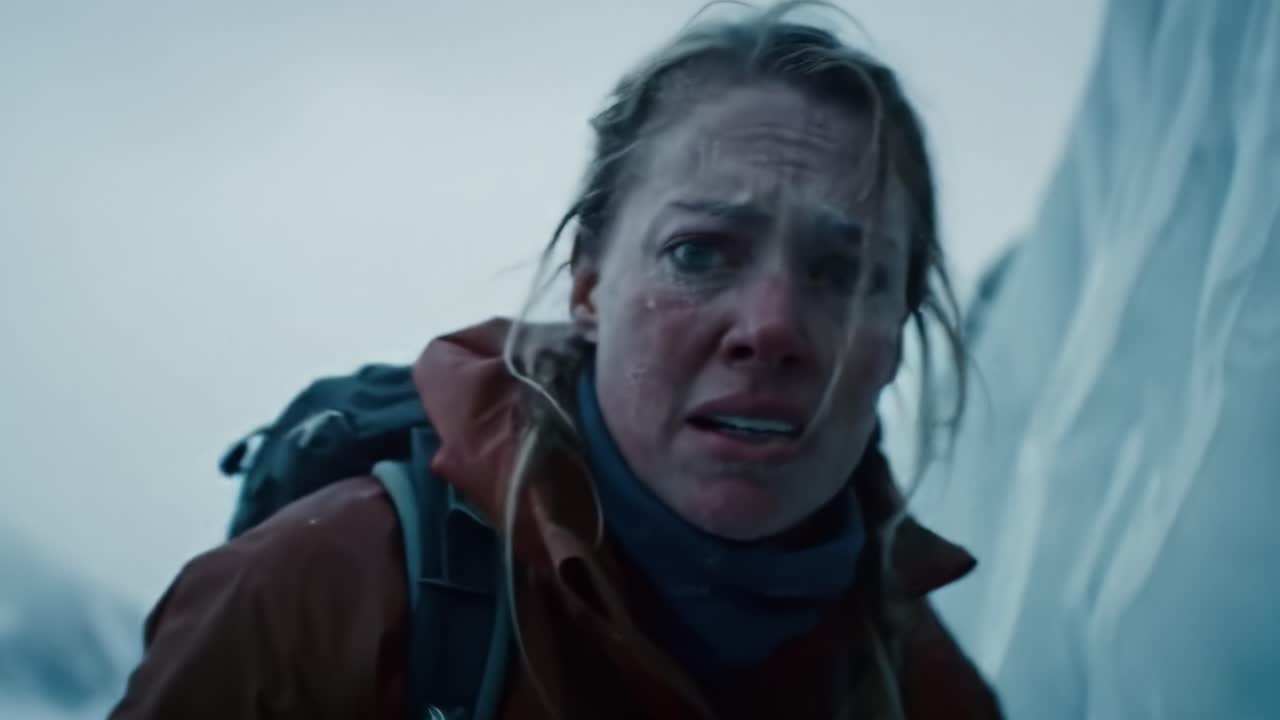 A determined individual faces harsh winter conditions in a snowy landscape. Wind chills and icy air challenge their resolve as they push through the freezing temperatures, showcasing resilience.