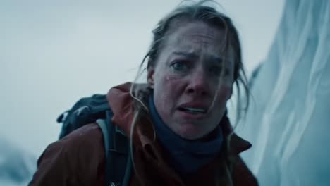 a determined individual faces harsh winter conditions in a snowy landscape. wind chills and icy air challenge their resolve as they push through the freezing temperatures, showcasing resilience.