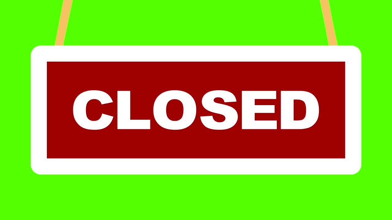 열고 닫는 표지판이 루프 녹색 화면을 뒤집고 있습니다.