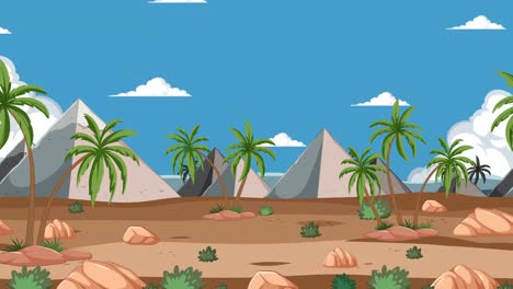 animated desert scene with pyramids and palm trees