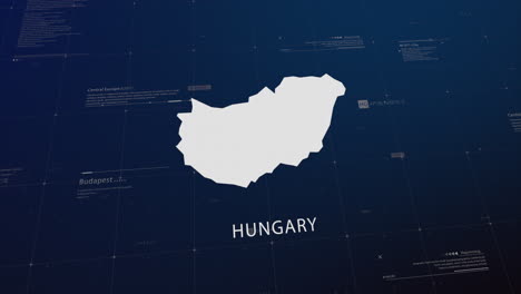hungary country map comes to life with cinematic panning, unveiling key details, the capital, and slogan, providing an engaging background for corporate and commercial use