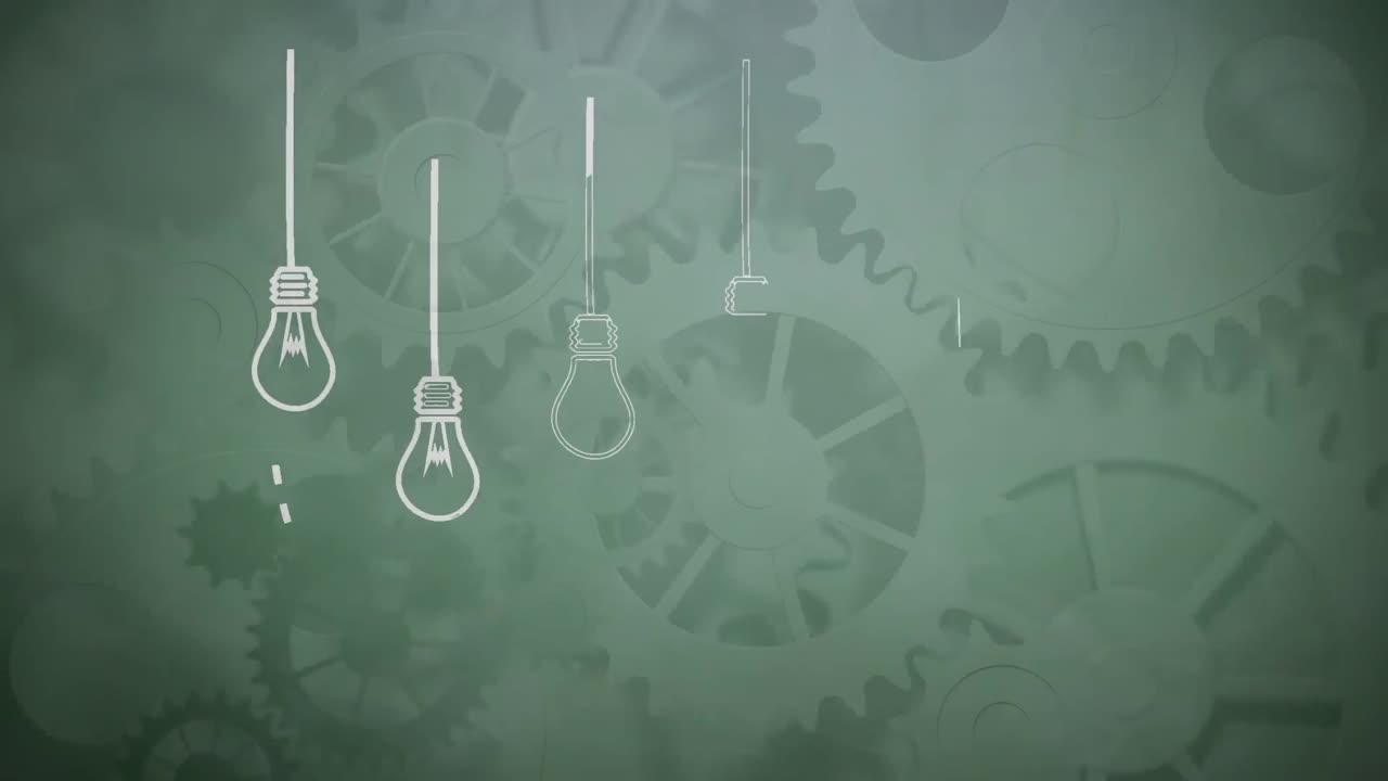 cinco lámparas en proceso de ser ilustradas y motores de máquinas en el fondo