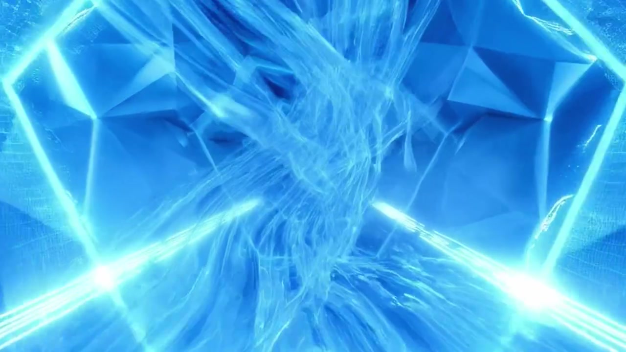 Abstract Blue Geometric Tunnel with Glowing Light Effects