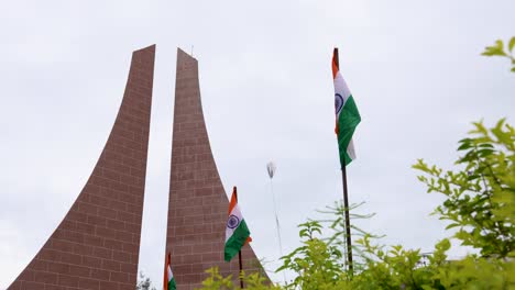 indian monument with flags