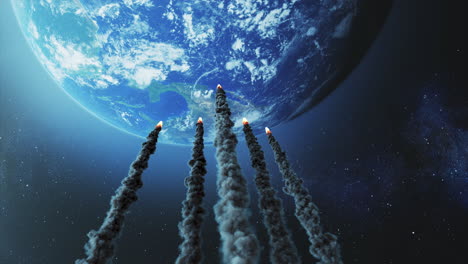 rockets launching towards earth