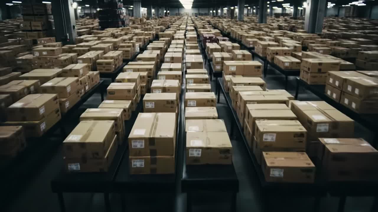 A Vast Warehouse Filled with Neatly Stacked Boxes Capturing the Essence of Modern Logistics and Distribution in a Dynamic Storage Environment