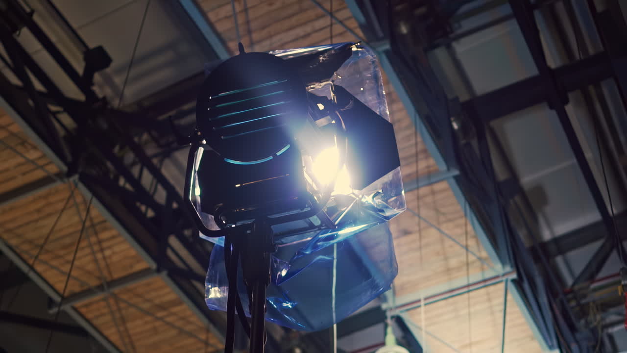 Led lightning system with color filter view from below in a pavilion on a movie set