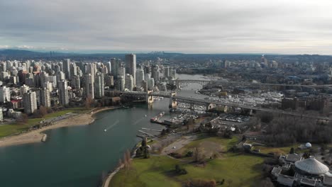 Various-drone-shots-at-English-Bay-near-downtown-Vancouver,-BC-during-Polar-Bear-2019-event