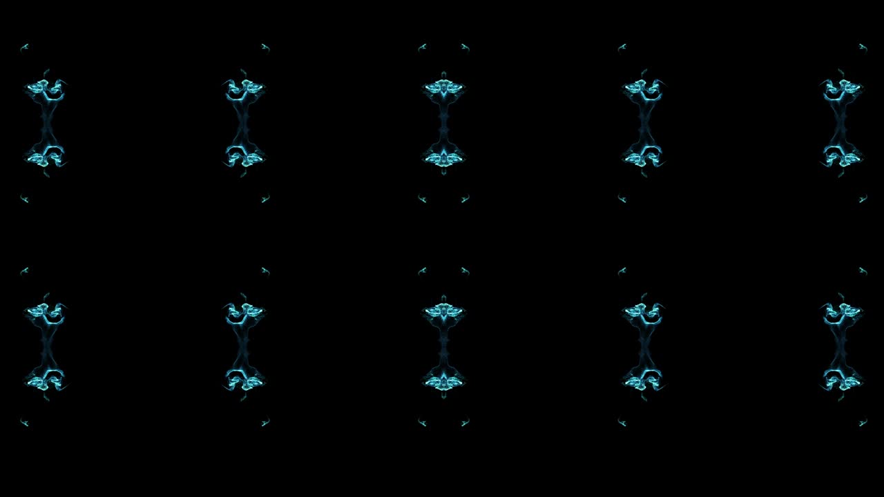 검은색 배경에 빛나는 파란색 입자의 잉크 칼레도스코프 효과, 알파 채널로 루마 매트 효과, 잉크 효과와 같은 어드렉션.
