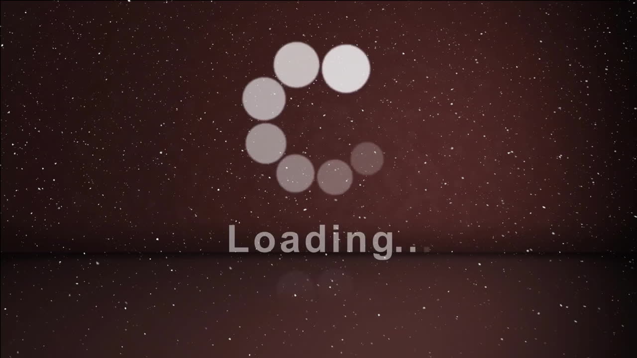 Loading animation with floating particles over dark background
