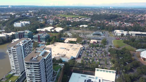 aerial drone view of norwest business park in the suburbs of norwest and bella vista in the hills shire, sydney, nsw