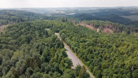 La-Vista-De-Pájaro-Muestra-Todo-El-Paisaje-Con-Los-Enormes-Bosques-De-Pinos-Que-Forman-Las-Colinas-En-La-Región-Montañosa-Del-Ruebengarten-Alemán