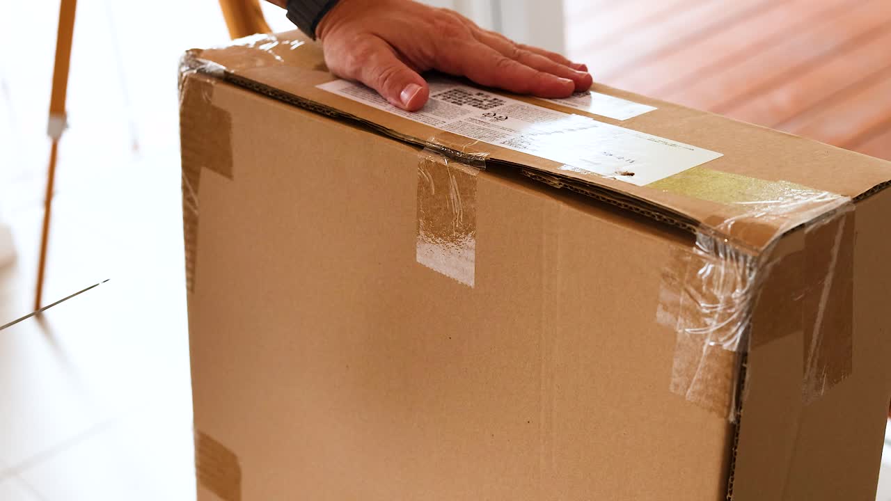 persona que sostiene una caja de cartón