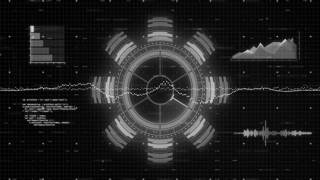 animación del procesamiento de datos sobre el escaneo de alcance sobre fondo negro