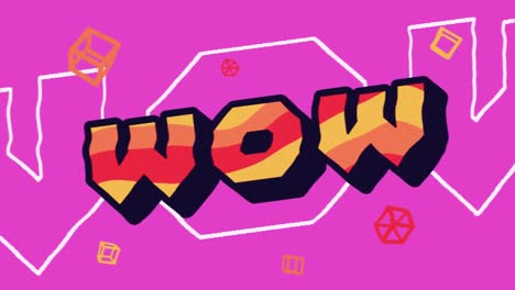animación del texto wow en fondo rosado