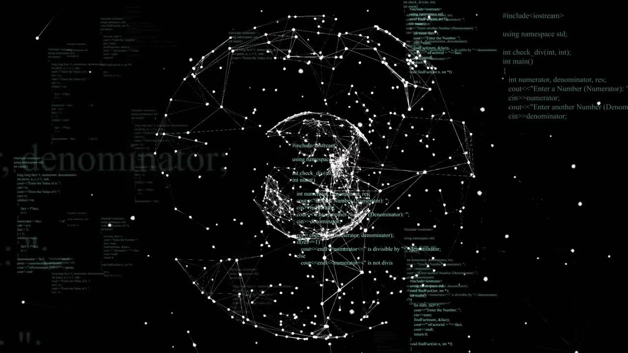 Animation of data processing and globe on black background