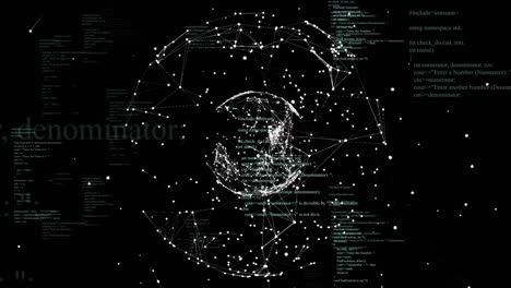 animación del procesamiento de datos y globo sobre fondo negro