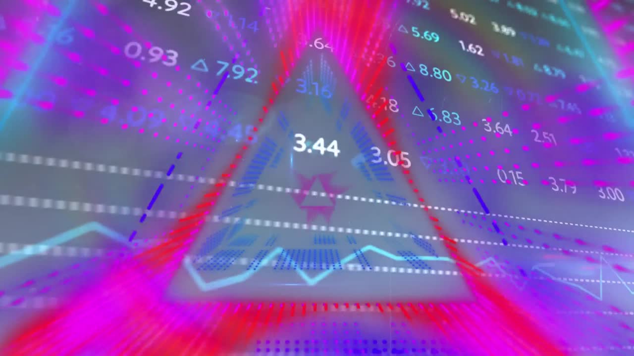 animación de un túnel triangular iluminado sobre el tablero de negociación en el fondo