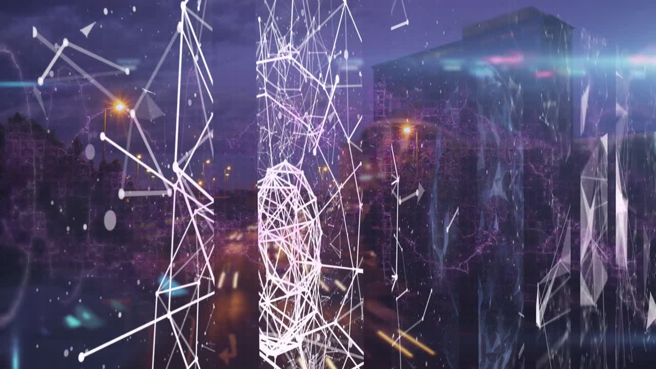 animación de la red de conexión sobre el paisaje urbano