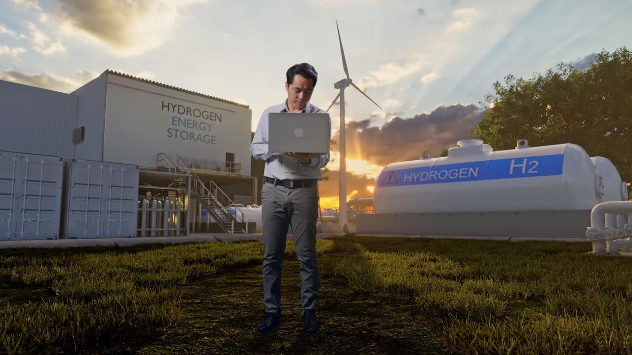 Impianto di stoccaggio di energia a idrogeno con uomo d'affari