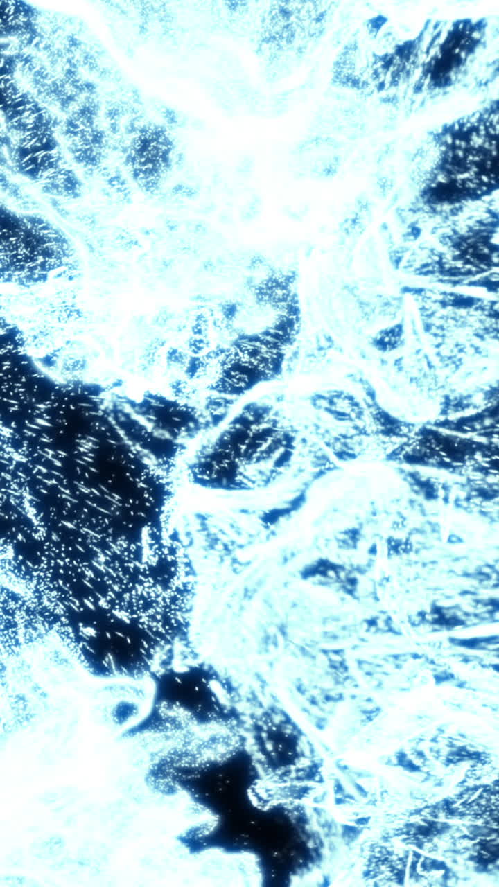 Energia blu astratta che esplode e brilla su sfondo nero