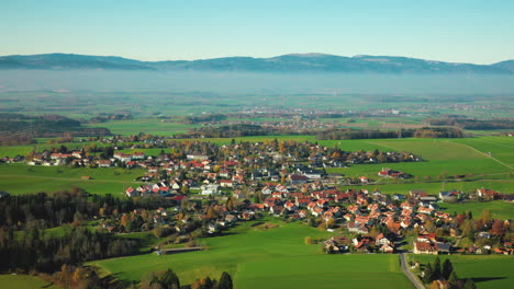 aerial view of froideville village during autumn in canton of vaud, switzerland