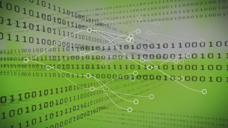 Animation of data processing over green background