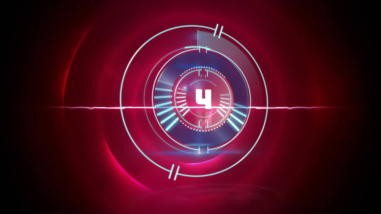 Animation of scope scanning with countdown over red circles on black background