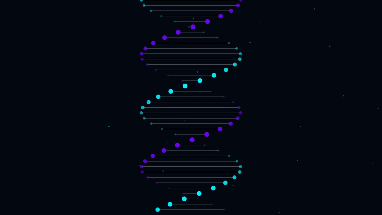 Rotating DNA Double Helix Structure on Dark Background