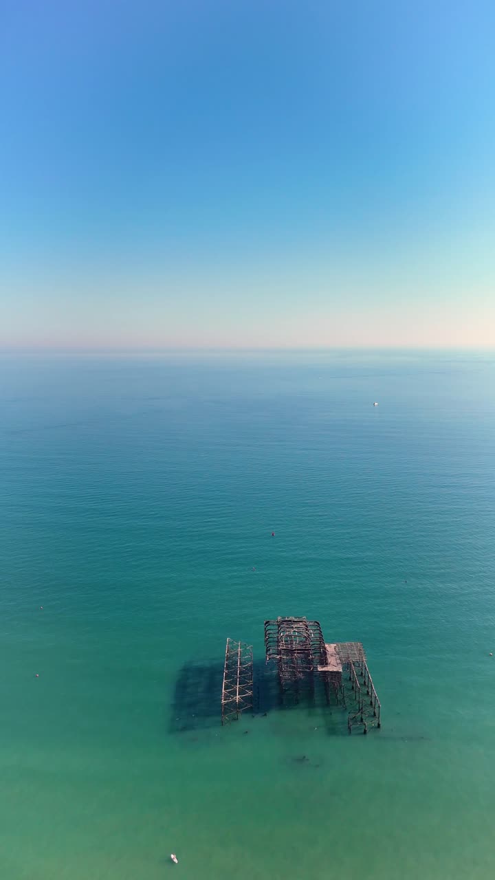 Aerial View of the West Pier Ruins in Brighton, UK