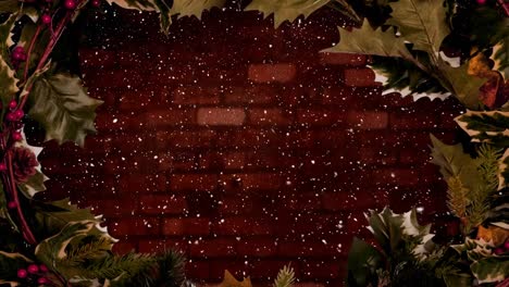 Animation-of-snow-falling-at-christmas-over-leaves