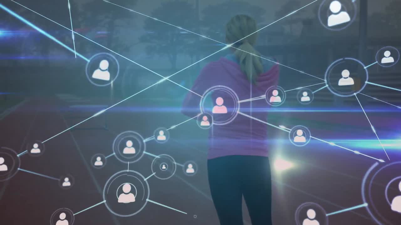 video compuesto de comunicación global y creación de redes con atletas femeninas en la pista de carrera
