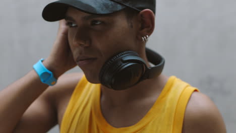 man with headphones listen to music on streaming