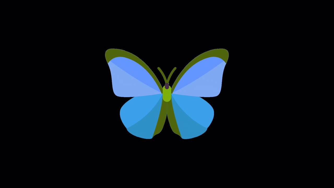 Farfalla blu animata che sbatte le ali con canale alfa.