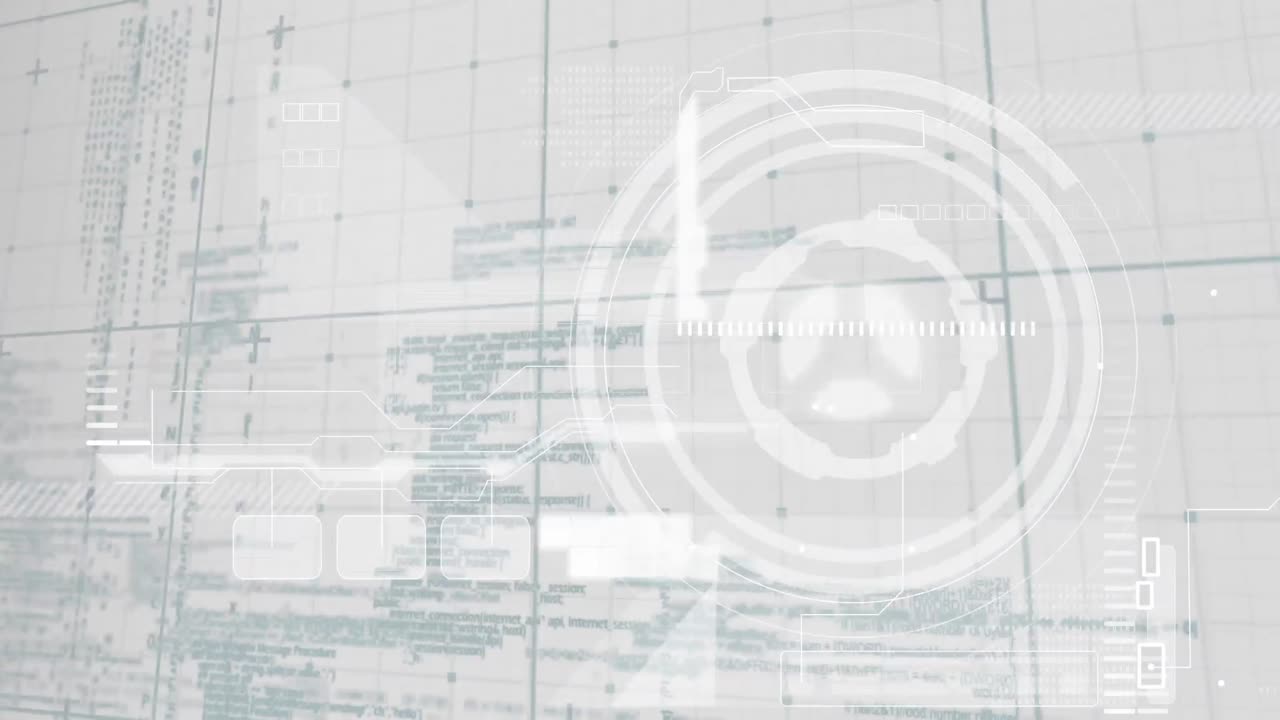 Animation of data processing with scope scanning on white background
