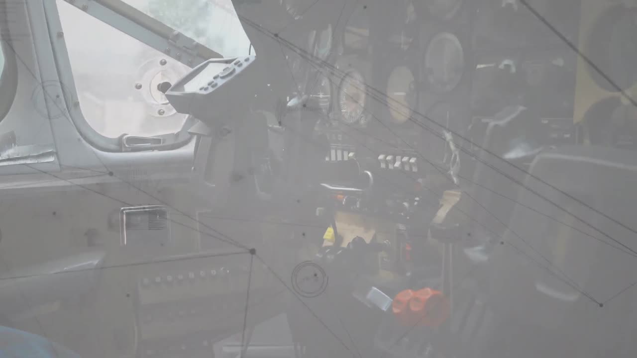 animación de la red de conexiones y procesamiento de datos sobre la cabina de un avión