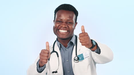 Man,-doctor-and-thumbs-up,-medical-success