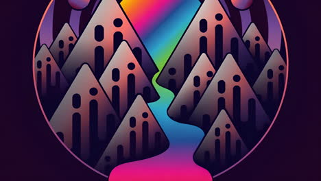 vibrant stylized mountains and rainbow valley