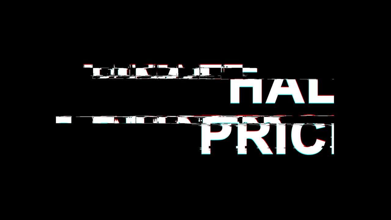 la mitad de los precios efecto glitch texto tv digital distorsión animación de bucle 4k