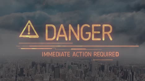 animation of danger text over cityscape