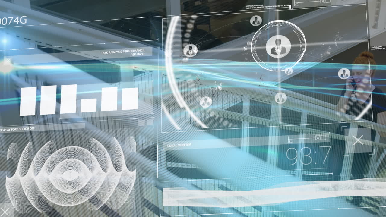 사무실 의 계단 을 올라가는 동안 휴대 전화 로 이야기 하는 사업 여자