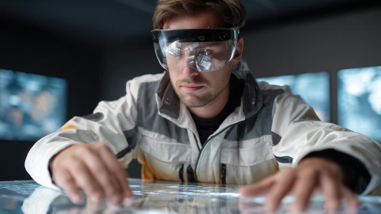 Man interacting with augmented reality interface