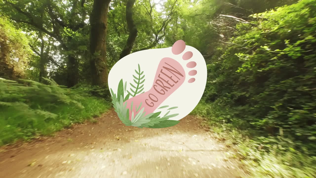 Animazione del testo 'diventa ecologico' su impronta e foresta