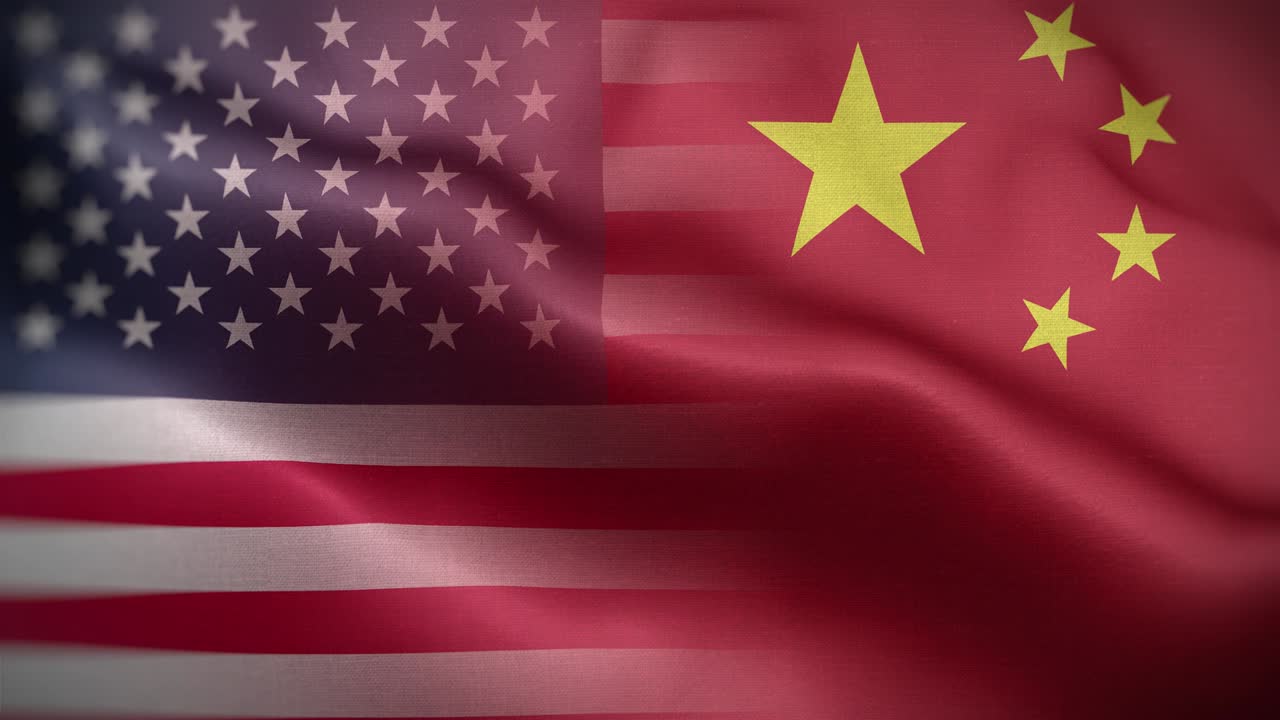 アメリカと中国の旗のループ背景 4K