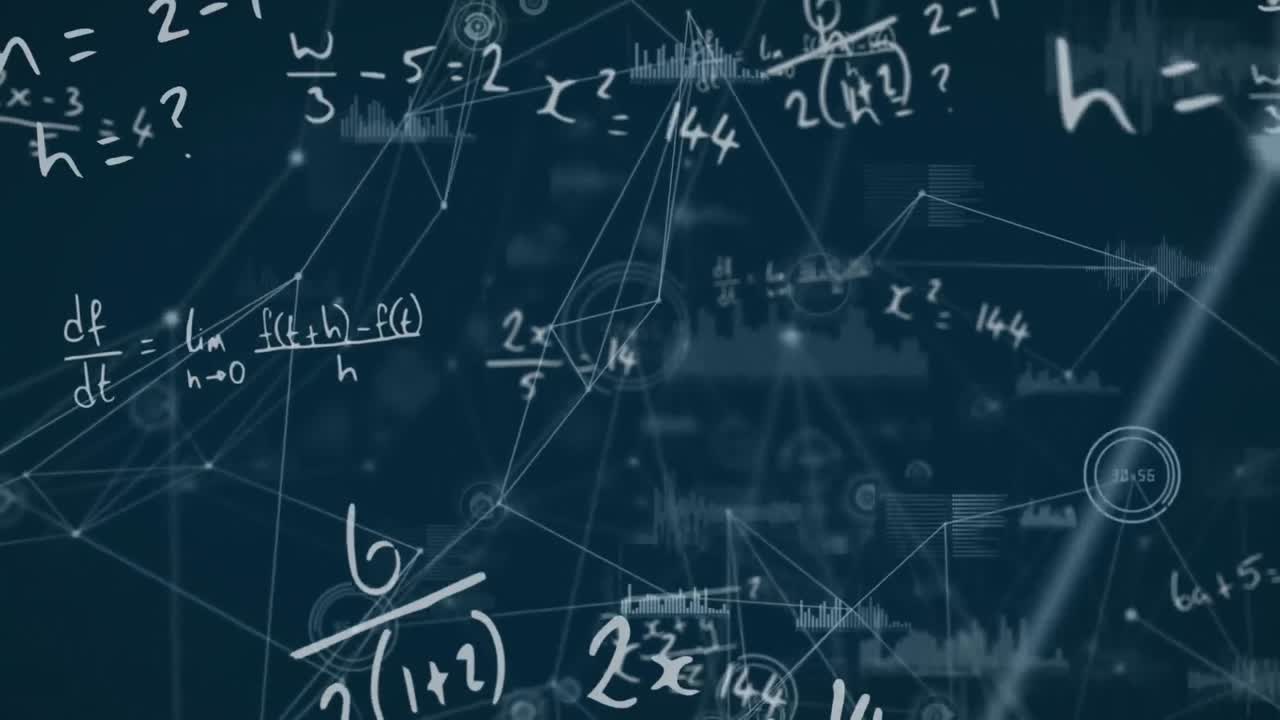 animación de la red de conexiones con iconos sobre ecuaciones matemáticas