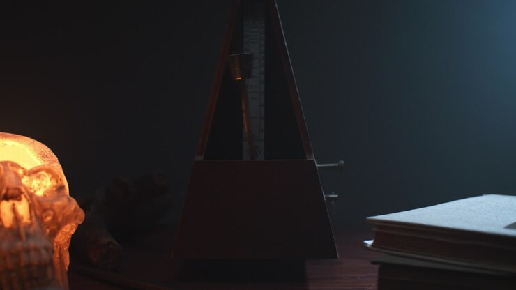 Metronome set the rythm in the dark, old room